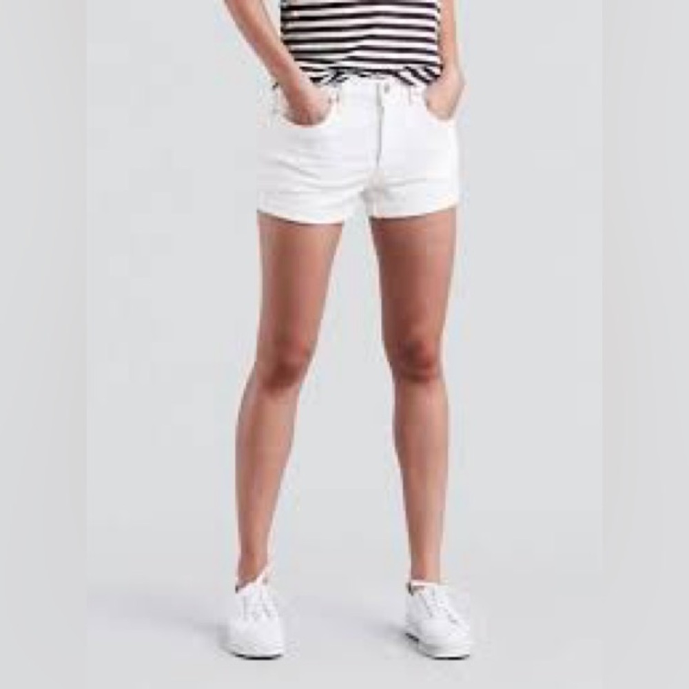 Levi's Mid Length White Jean Shorts with Cuffed Hem Size 25